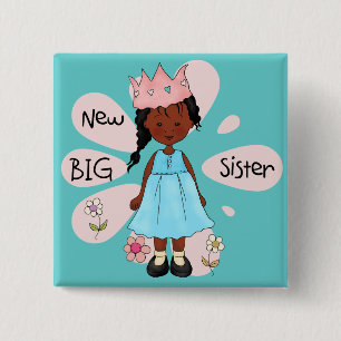 Princess Big Sister African American 15 Cm Square Badge