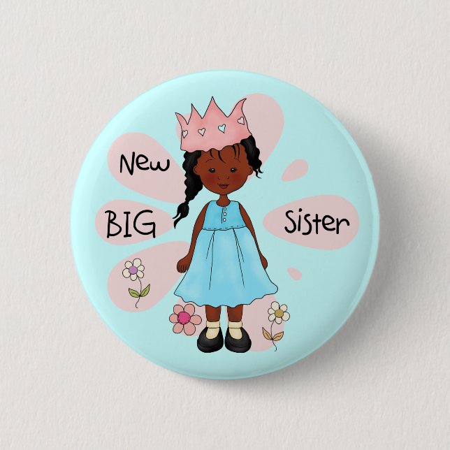 Princess Big Sister African American 6 Cm Round Badge (Front)