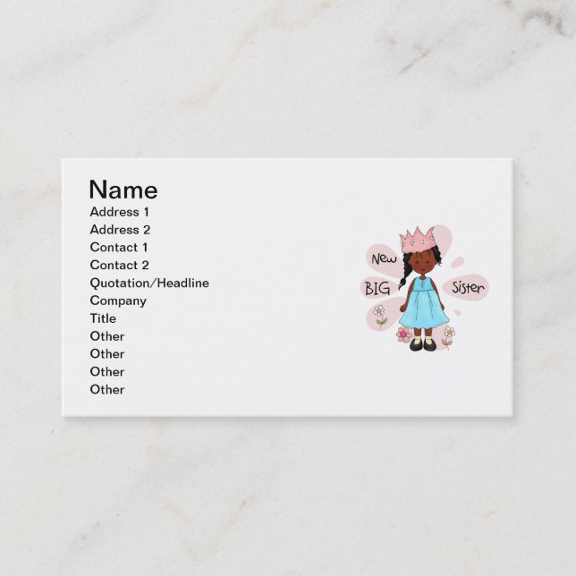 Princess Big Sister African American Business Card (Front)