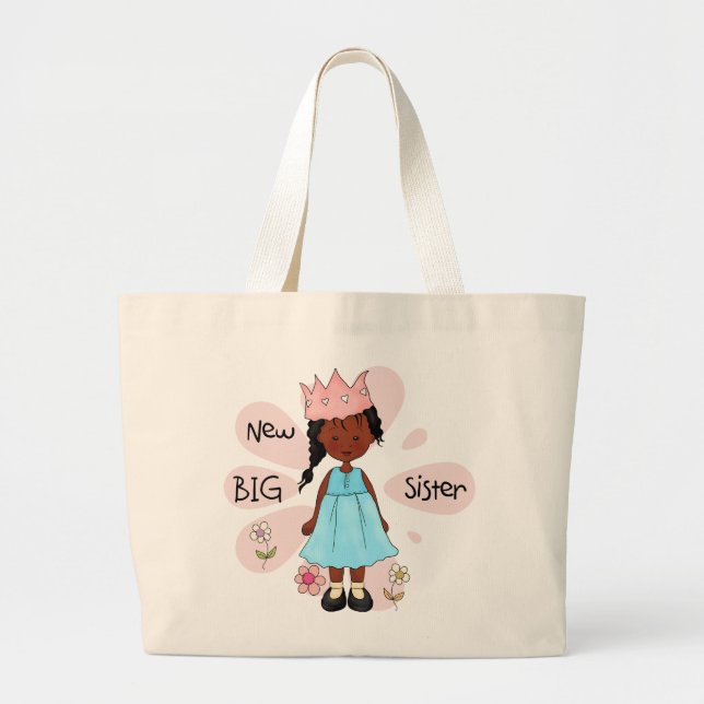 Princess Big Sister African American Large Tote Bag (Front)