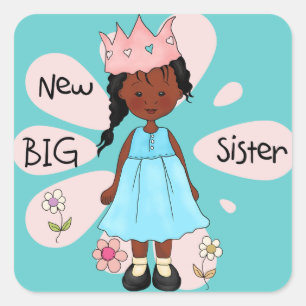 Princess Big Sister African American Square Sticker
