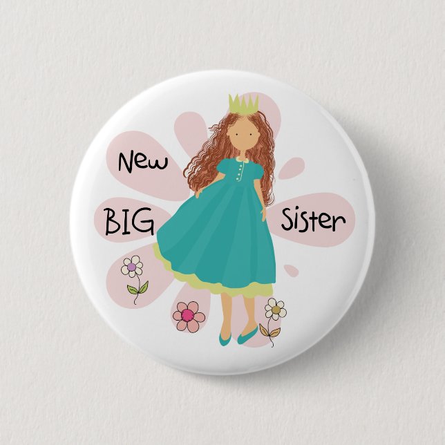 Princess Big Sister Brown Hair 6 Cm Round Badge (Front)