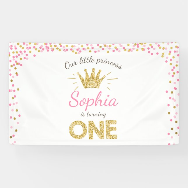 Princess birthday banner Royal Pink and Gold Girl (Horizontal)