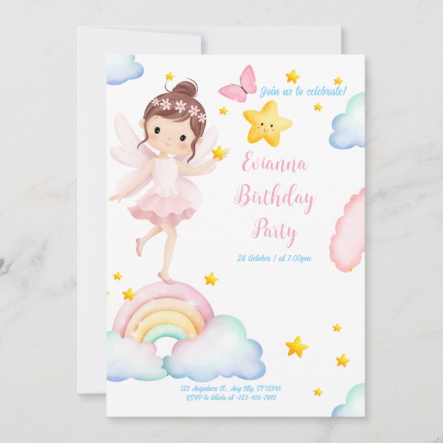 Princess Birthday Card – Butterfly Wings & Stars (Front)
