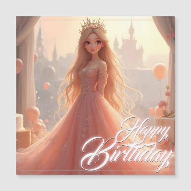 Princess Birthday Card in Pink (Front)