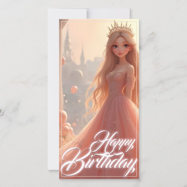 Princess Birthday Card in Pink (Front)