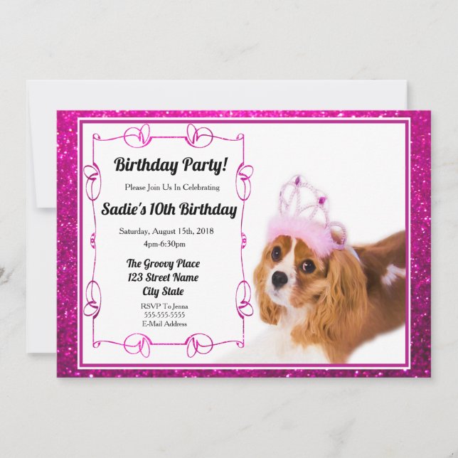 Princess Birthday Cavalier King Charles Invitation (Front)