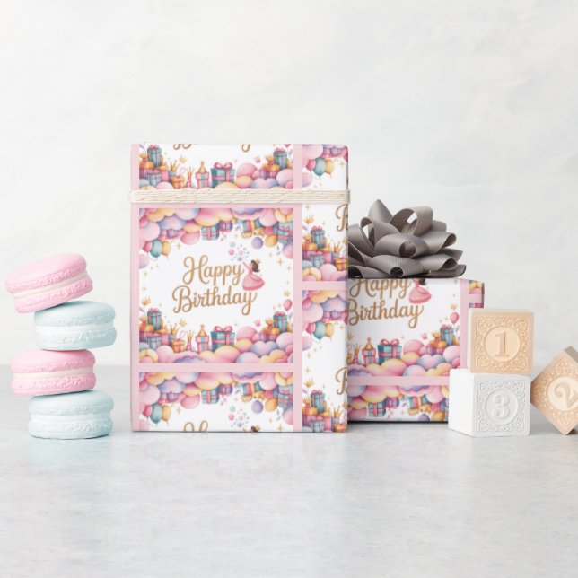 Princess Birthday Celebration Watercolor  Wrapping Paper (Baby Shower)