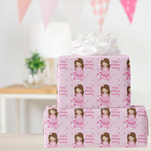 Princess Birthday Cute Pink Personalised Girls Wrapping Paper