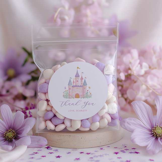 Princess Birthday Enchanted Castle Girls Favor Classic Round Sticker (Princess Castle Favor Stickers)