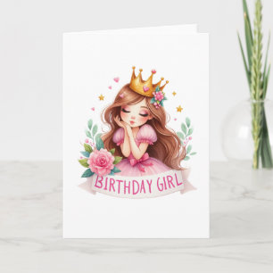 Princess Birthday Girl Crown Card