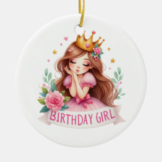 Princess Birthday Girl Crown Ceramic Tree Decoration