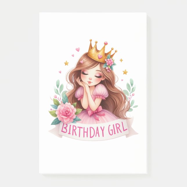 Princess Birthday Girl Crown Post-it Notes (Front)