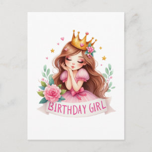 Princess Birthday Girl Crown Postcard