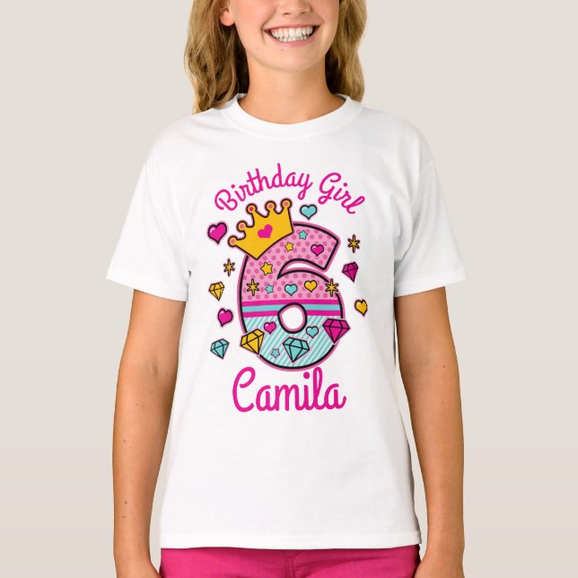 Princess Birthday Girl Sixth Crown Number  T-Shirt (Front)