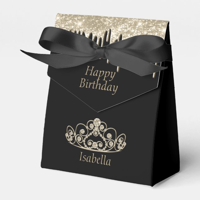Princess Birthday - Gold Tiara Crown Favour Box (Front Side)
