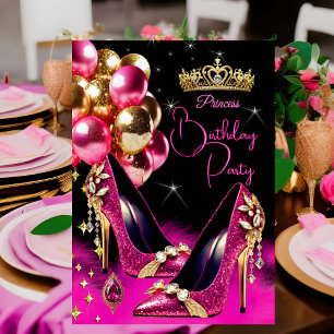 Princess Birthday Hot Pink Glitter High Heels Invitation
