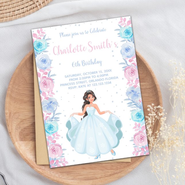 Princess Birthday Invitation (Pink Purple Floral Princess Birthday Invitations)