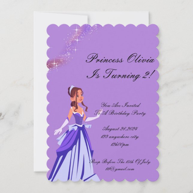 princess birthday invitation for girls (Front)