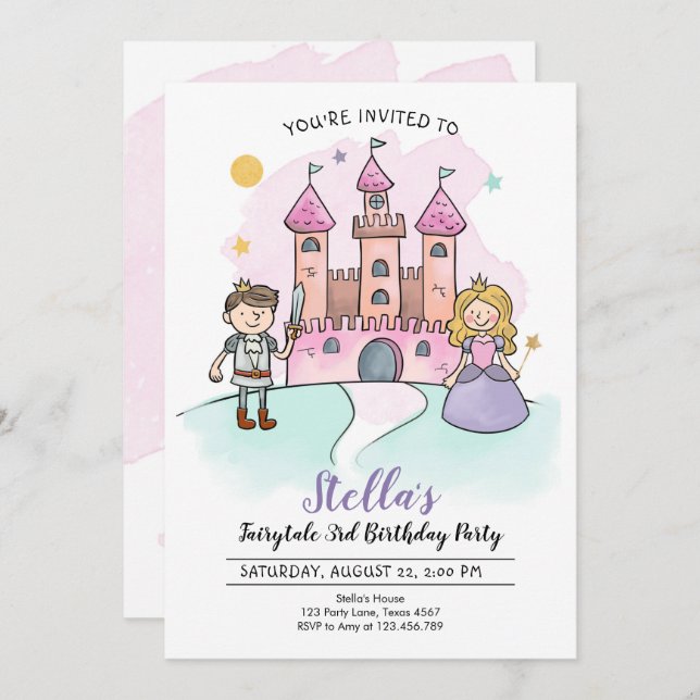 Princess Birthday Invitation Knights Fairytale (Front/Back)