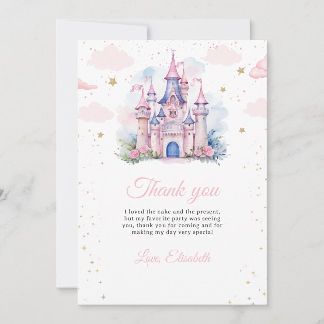 Princess birthday invitation, Little Princess 1st Thank You Card (Front)
