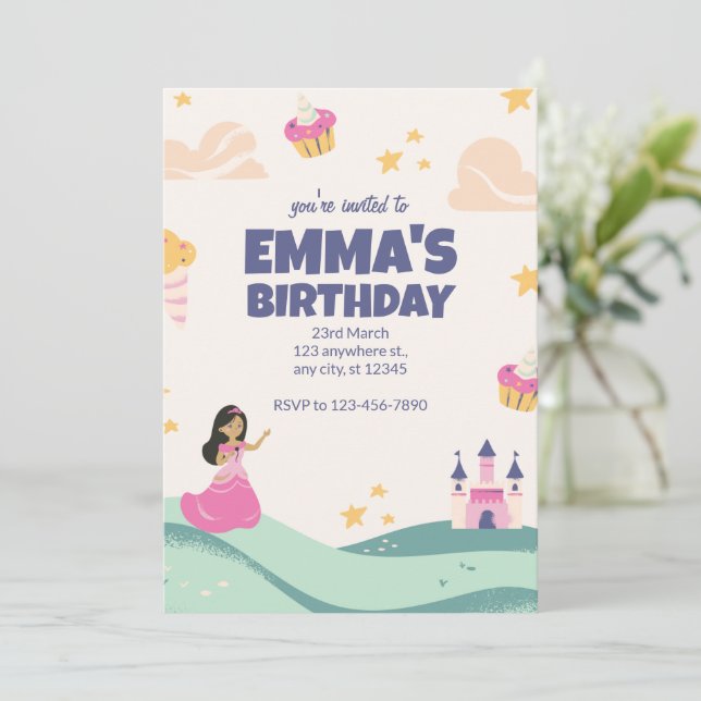 Princess Birthday invitation, Magical Princess Invitation (Standing Front)