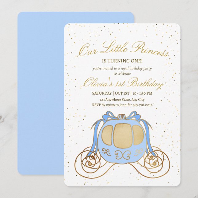 Princess Birthday Invitation, Princess Carriage  Invitation (Front/Back)