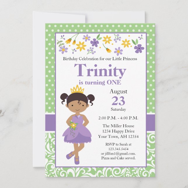 Princess Birthday Invitation, princess party Invit Invitation (Front)