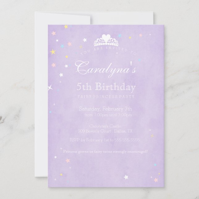 Princess Birthday Invitation Purple Fairy Dust (Front)