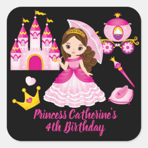 Princess Birthday Little Girls Personalised Name Square Sticker