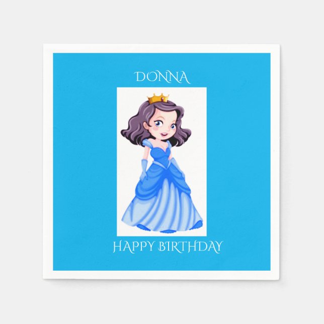 Princess birthday napkins with personalised name. (Front)