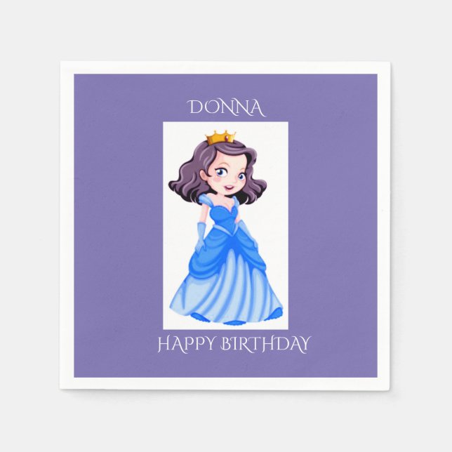 Princess birthday napkins with personalised name. (Front)