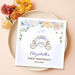Princess Birthday Party Carriage Blue Floral Napkin