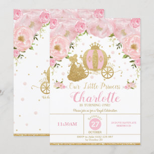 Princess Birthday Party Carriage Pink and Gold Invitation