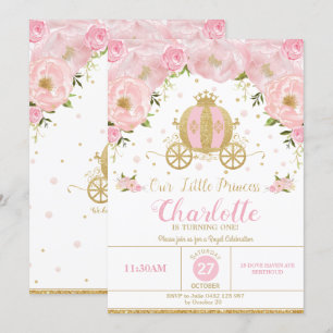 Princess Birthday Party Carriage Pink Floral Invitation