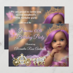 Princess Birthday Party Carriage purple golden 2 Invitation