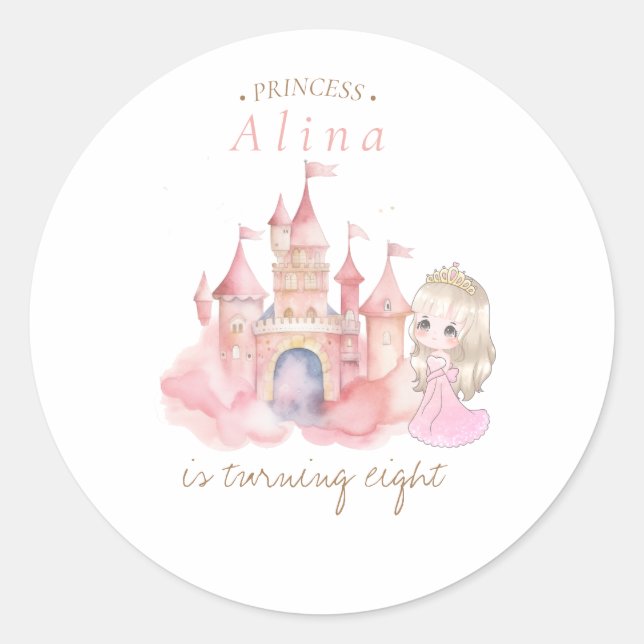  Princess Birthday party Classic Round Sticker (Front)