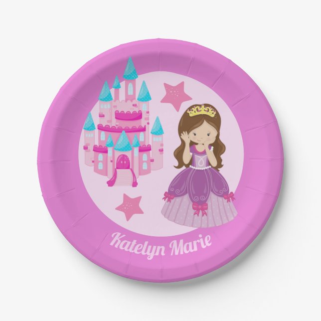 Princess Birthday Party Cute Childrens Pink Custom Paper Plate (Front)