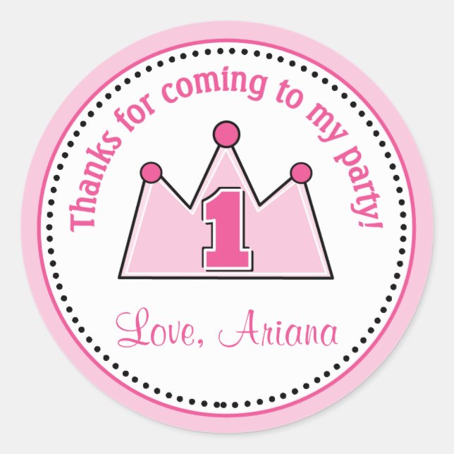 Princess Birthday Party Favour Tag Sticker (Front)