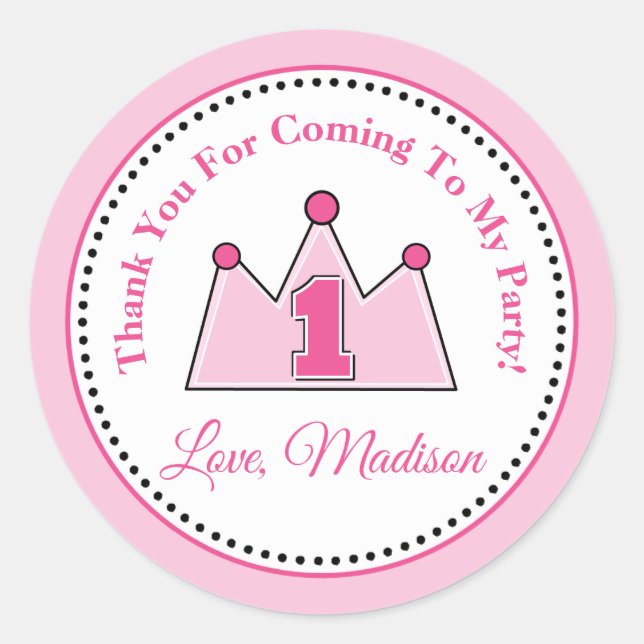 Princess Birthday Party Favour Tag Sticker (Front)
