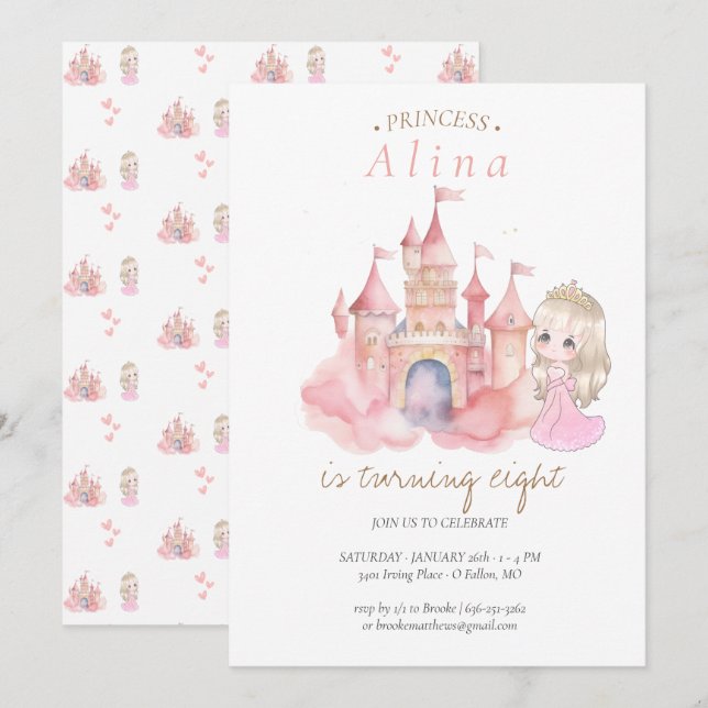 Princess Birthday Party  Invitation (Front/Back)