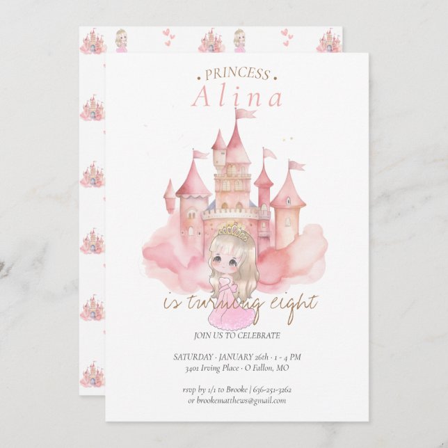 Princess Birthday Party  Invitation (Front/Back)