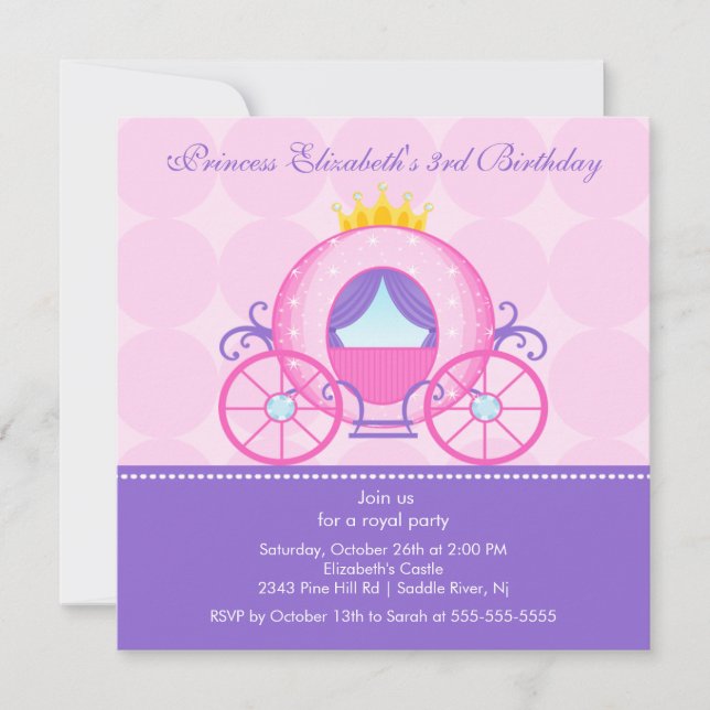 Princess Birthday Party Invitation Cute Carriage (Front)