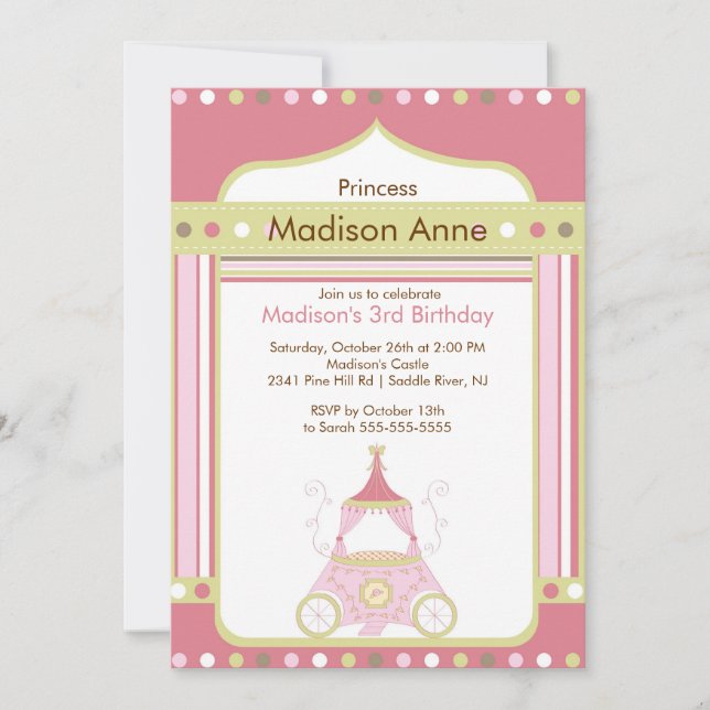 Princess Birthday Party Invitation - Pink Carriage (Front)