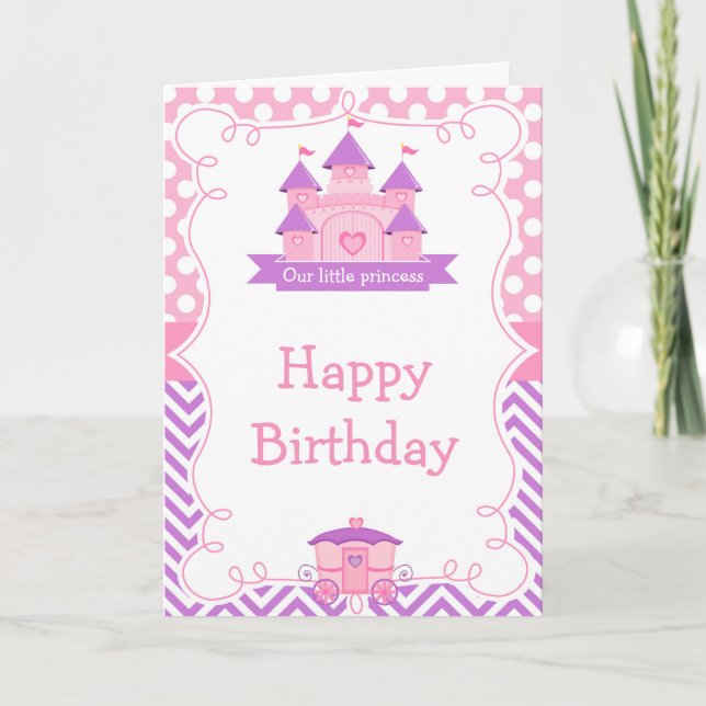 Princess Birthday Party Pink and Purple Card (Front)