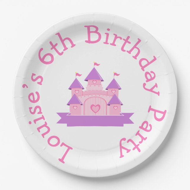Princess Birthday Party Pink and Purple Paper Plate (Front)