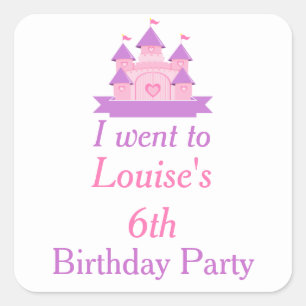 Princess Birthday Party Pink and Purple Square Sticker