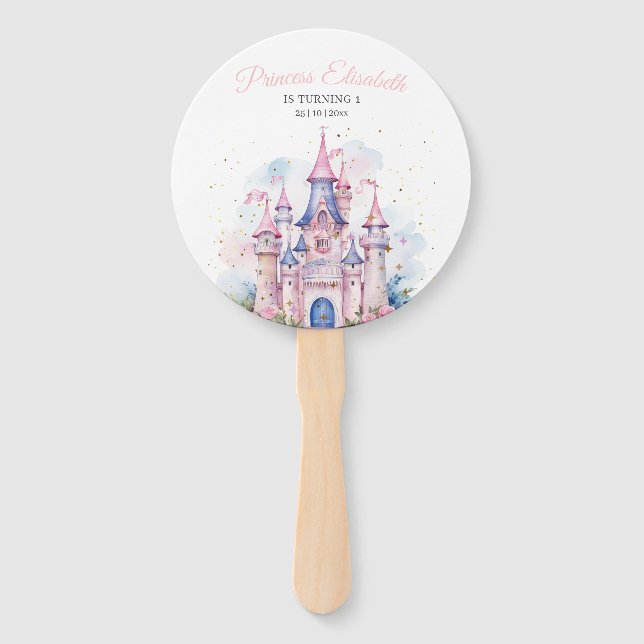 Princess Birthday Party, Princess Castle Birthday Hand Fan (Front)