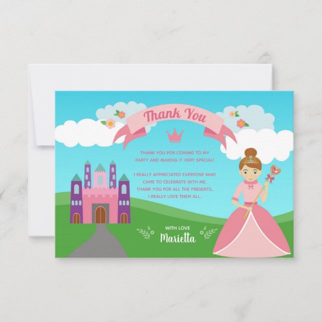 Princess Birthday Party Thank You Card (Front)