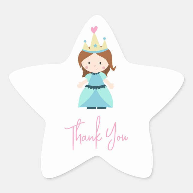 Princess Birthday Party Thank You Star Sticker (Front)